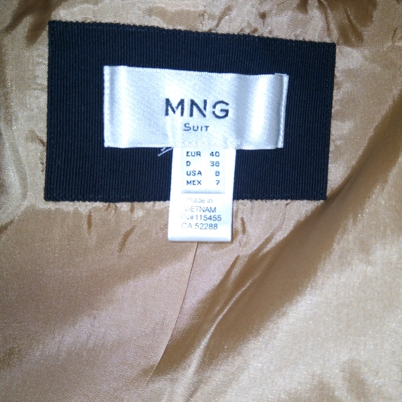 Mango Tan & Black One Button Linen Hourglass Blazer Sz 8 - Picture 3 of 11